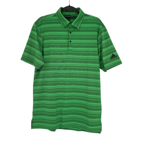 Adidas Golf Polo Shirt Men’s SMALL PrimeGreen Snap Button Stripe Short Sleeve - Picture 2 of 14